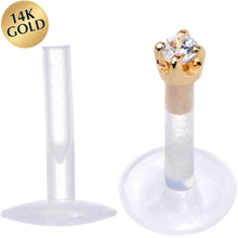 Load image into Gallery viewer, 16G 1/4 Solid 14K Yellow Gold 1.5mm CZ Bioplast Push in Cartilage Earring
