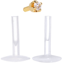 Load image into Gallery viewer, 16G 1/4 Solid 14K Yellow Gold 1.5mm CZ Bioplast Push in Cartilage Earring
