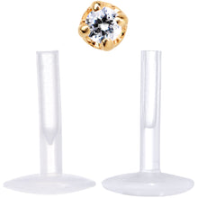 Load image into Gallery viewer, 16G 1/4 Solid 14K Yellow Gold 1.5mm CZ Bioplast Push in Cartilage Earring

