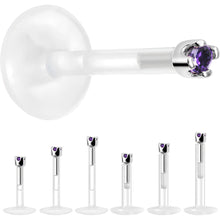 Load image into Gallery viewer, Solid 14K White Gold February 1.5mm CZ Bioplast Push in Labret Monroe
