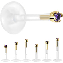 Load image into Gallery viewer, Solid 14K Yellow Gold February 1.5mm CZ Bioplast Push in Labret Monroe

