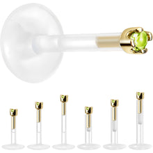 Load image into Gallery viewer, Solid 14K Yellow Gold August 1.5mm CZ Bioplast Push in Labret Monroe
