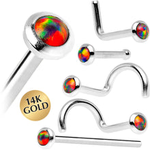 Load image into Gallery viewer, 14k White Gold 2mm Fire Red Synthetic Opal Nose Ring
