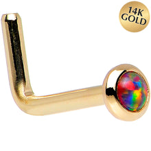 Load image into Gallery viewer, 14k Yellow Gold 2mm Fire Red Synthetic Opal Nose Ring
