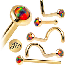 Load image into Gallery viewer, 14k Yellow Gold 2mm Fire Red Synthetic Opal Nose Ring
