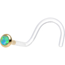 Load image into Gallery viewer, 18G Yellow Gold 2mm Lime Synthetic Opal Bioplast Nose Ring
