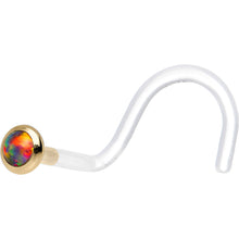 Load image into Gallery viewer, 18G Yellow Gold 2mm Fire Red Synthetic Opal Bioplast Nose Ring
