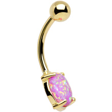 Load image into Gallery viewer, Solid 14k Yellow Gold 8mm Fuchsia Synthetic Opal Belly Ring
