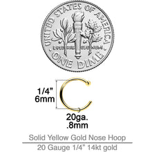 Load image into Gallery viewer, 20G 1/4 14k Solid Yellow Gold Nose Hoop
