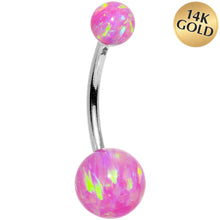 Load image into Gallery viewer, 14k White Gold Fuchsia Synthetic Opal Belly Ring
