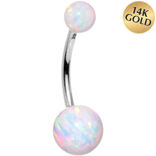 Load image into Gallery viewer, 14k White Gold White Synthetic Opal Belly Ring
