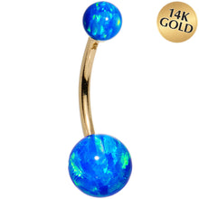 Load image into Gallery viewer, 14k Yellow Gold Blue Synthetic Opal Belly Ring

