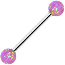 Load image into Gallery viewer, 14k White Gold 5mm Pink Synthetic Opal Barbell Tongue Ring 14G 5/8
