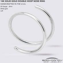 Load image into Gallery viewer, 14k Solid White Gold Double Hoop Nose Spiral Nose Ring
