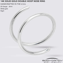 Load image into Gallery viewer, 14k Solid White Gold Double Hoop Nose Spiral Nose Ring
