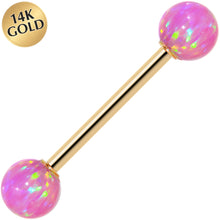 Load image into Gallery viewer, 14k Yellow Gold 6mm Pink Synthetic Opal Barbell Tongue Ring 14G 5/8
