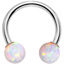Load image into Gallery viewer, 14G Solid 14K White Gold White Synthetic Opal Horseshoe Barbell
