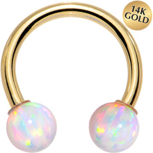 Load image into Gallery viewer, 14G Solid 14K Yellow Gold White Synthetic Opal Horseshoe Barbell

