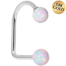 Load image into Gallery viewer, 14k White Gold White 5mm Synthetic Opal Lippy Loop 14G 3/8
