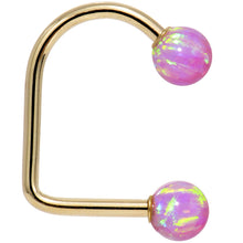 Load image into Gallery viewer, 14k Yellow Gold Fuchsia 5mm Synthetic Opal Lippy Loop 14G 3/8
