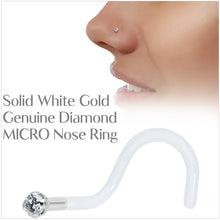 Load image into Gallery viewer, 18G 14K White Gold 1.5mm Genuine Diamond Bioplast Micro Nose Ring
