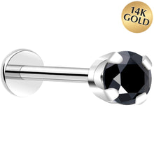 Load image into Gallery viewer, 14k White Gold Flat Back Earring with 3mm Cubic Zirconia Handmade
