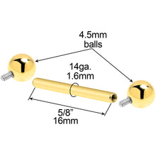 Load image into Gallery viewer, 14k Solid Gold Ball Internally Threaded Barbell Tongue Ring

