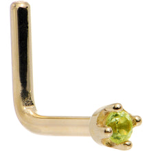 Load image into Gallery viewer, Solid 14K Yellow Gold 1.5mm Genuine Peridot Nose Ring

