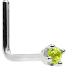 Load image into Gallery viewer, Solid 14K White Gold 1.5mm Genuine Peridot Nose Ring
