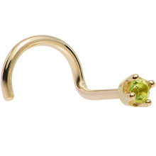 Load image into Gallery viewer, Solid 14K Yellow Gold 1.5mm Genuine Peridot Nose Ring
