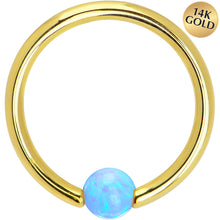 Load image into Gallery viewer, 14G 3/8 Solid 14K Gold Light Blue Synthetic Opal Captive Ring
