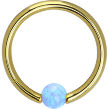 Load image into Gallery viewer, 14G 3/8 Solid 14K Gold Light Blue Synthetic Opal Captive Ring
