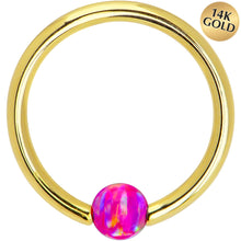 Load image into Gallery viewer, 14G 3/8 Solid 14K Gold Purple Synthetic Opal Captive Ring
