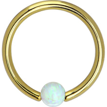 Load image into Gallery viewer, 14G 3/8 Solid 14K Yellow Gold White Synthetic Opal Captive Ring
