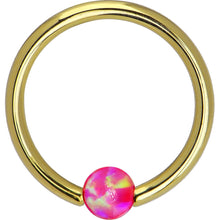 Load image into Gallery viewer, 14G 3/8 Solid 14K Yellow Gold Pink Synthetic Opal Captive Ring
