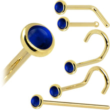 Load image into Gallery viewer, Solid 14K Yellow Gold 2mm Genuine Sapphire Nose Ring
