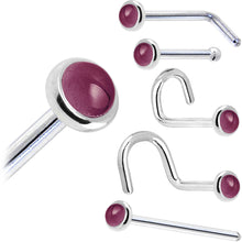 Load image into Gallery viewer, Solid 14K White Gold 2mm Genuine Raspberry Rhodolite Garnet Nose Ring
