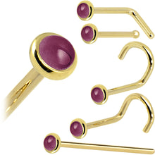 Load image into Gallery viewer, Solid 14K Yellow Gold 2mm Genuine Raspberry Rhodolite Garnet Nose Ring
