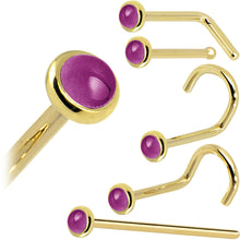 Load image into Gallery viewer, Solid 14K Yellow Gold 2mm Genuine Pink Garnet Nose Ring
