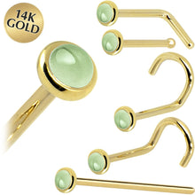 Load image into Gallery viewer, Solid 14K Yellow Gold 2mm Genuine Peridot Nose Ring
