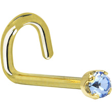 Load image into Gallery viewer, Solid 14K Yellow Gold 2mm Light Blue Cubic Zirconia Nose Ring
