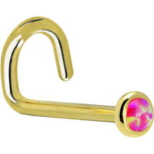 Load image into Gallery viewer, Solid 14K Yellow Gold 2mm Brilliant Pink Synthetic Opal Nose Ring
