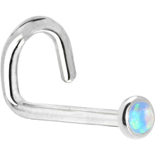 Load image into Gallery viewer, Solid 14K White Gold 2mm Light Blue Synthetic Opal Nose Ring
