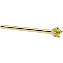 Load image into Gallery viewer, Solid 14K Yellow Gold 1.5mm Genuine Peridot Nose Ring
