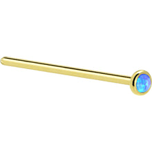 Load image into Gallery viewer, Solid 14K Yellow Gold 2mm Blue Synthetic Opal Nose Ring
