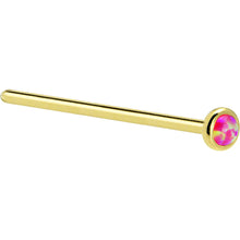 Load image into Gallery viewer, Solid 14K Yellow Gold 2mm Brilliant Pink Synthetic Opal Nose Ring

