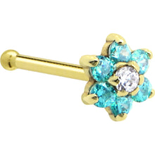 Load image into Gallery viewer, Solid 14K Yellow Gold Mint Green and Clear Cubic Zirconia Flower Nose Ring
