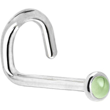 Load image into Gallery viewer, Solid 14K White Gold 2mm Genuine Peridot Nose Ring
