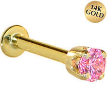Load image into Gallery viewer, 16G Solid 14K Yellow Gold 3mm Pink Cubic Zirconia Tragus Earring Stud
