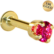 Load image into Gallery viewer, 16G Solid 14K Yellow Gold 3mm Red Cubic Zirconia Tragus Earring Stud
